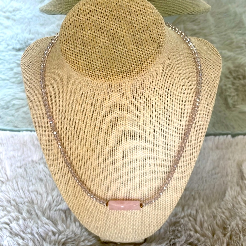 Rose quartz and light pink Swarovski crystal necklace in size 18”